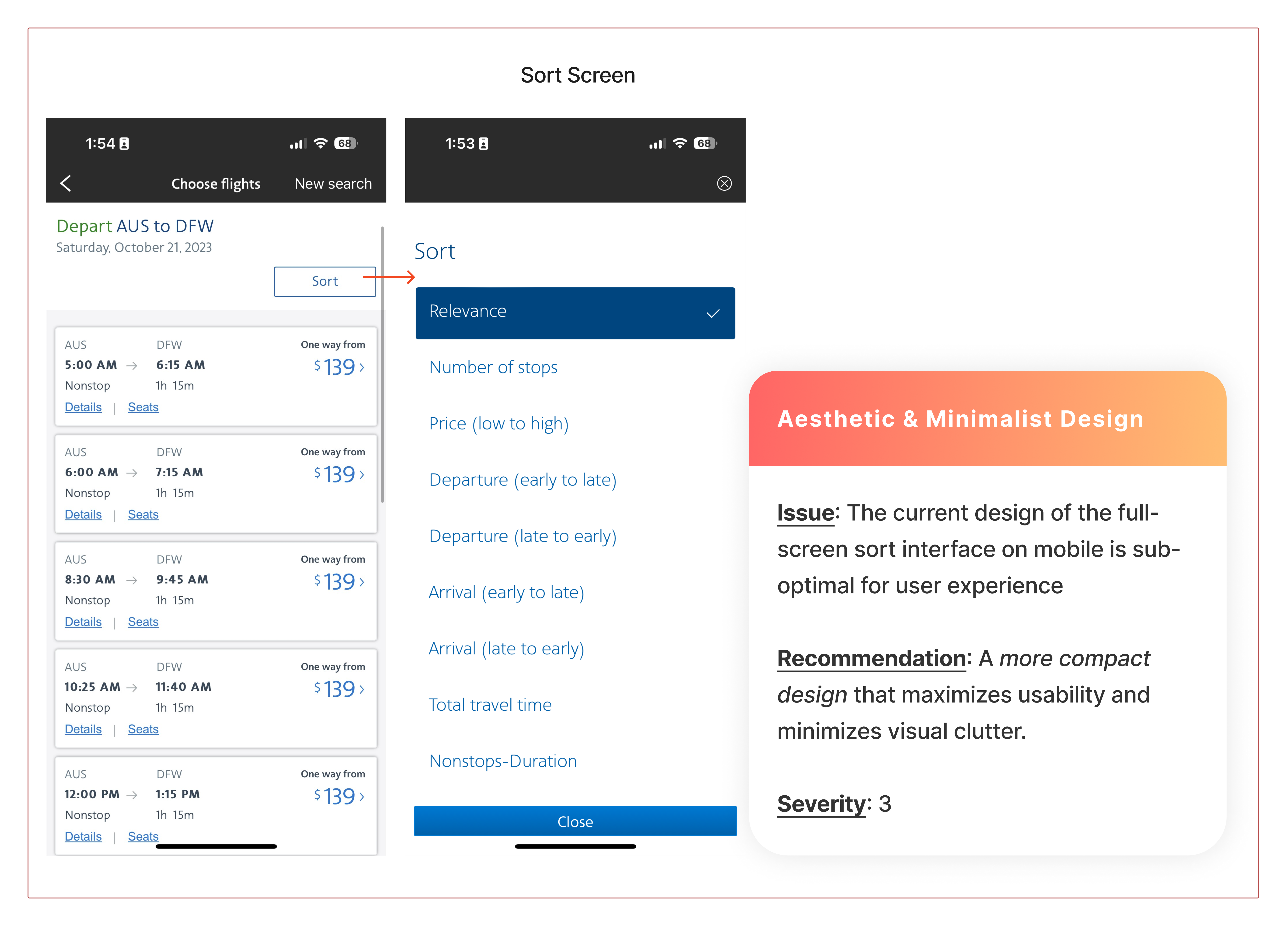 heurestically evaluating sort screen